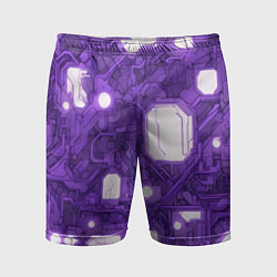 Мужские спортивные шорты Фиолетовые кибернетические схемы неон