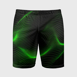 Мужские спортивные шорты Зеленая абстракция на черном фоне