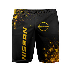 Мужские спортивные шорты Nissan - gold gradient: надпись, символ