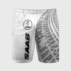 Шорты спортивные мужские Saab speed на светлом фоне со следами шин: по-верт, цвет: 3D-принт