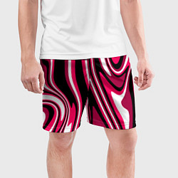 Шорты спортивные мужские Абстракция волны чёрно-розовый, цвет: 3D-принт — фото 2