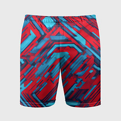 Шорты спортивные мужские Киберпанк полосы красные и синие, цвет: 3D-принт