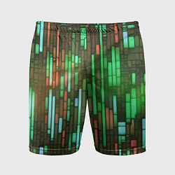Шорты спортивные мужские Неоновые полосы зелёные, цвет: 3D-принт
