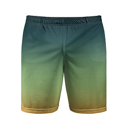 Шорты спортивные мужские Темно-зеленый и желтый градиент, цвет: 3D-принт