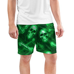 Шорты спортивные мужские Зелёные черепа и кости, цвет: 3D-принт — фото 2