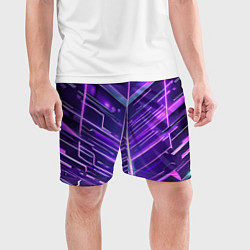 Шорты спортивные мужские Фиолетовые неон полосы киберпанк, цвет: 3D-принт — фото 2
