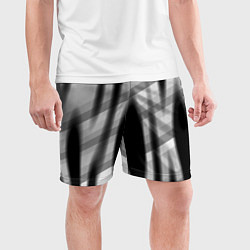 Шорты спортивные мужские Черные размытые овалы и полосы, цвет: 3D-принт — фото 2