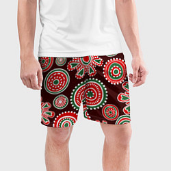 Шорты спортивные мужские Новогодний принт красный, цвет: 3D-принт — фото 2