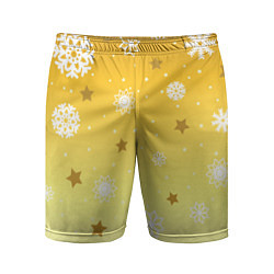 Шорты спортивные мужские Снежинки и звезды на желтом, цвет: 3D-принт