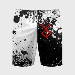 Шорты спортивные мужские Берсерк знак жертвы - черно-белые брызги, цвет: 3D-принт