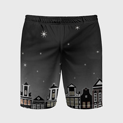 Шорты спортивные мужские Ночной город и звездное небо, цвет: 3D-принт