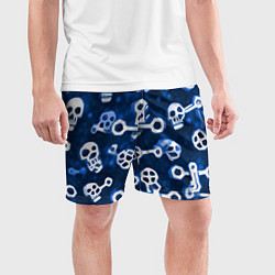 Шорты спортивные мужские Белые черепки и кости на синем, цвет: 3D-принт — фото 2