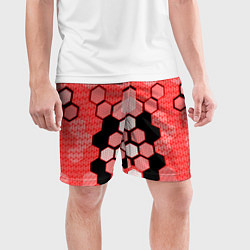Шорты спортивные мужские Красная кибер броня hexagons, цвет: 3D-принт — фото 2