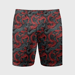 Мужские спортивные шорты Красные драконы на сером фоне