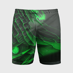Шорты спортивные мужские Зелёная сеть на чёрном фоне, цвет: 3D-принт
