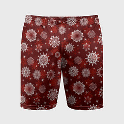 Шорты спортивные мужские Snowflakes on a red background, цвет: 3D-принт