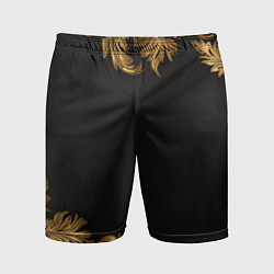 Мужские спортивные шорты Золотые объемные листья на черном