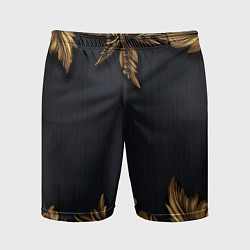 Мужские спортивные шорты Золотые объемные листья на черном