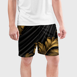 Шорты спортивные мужские Лепнина золотые узоры на черной ткани, цвет: 3D-принт — фото 2