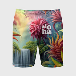 Шорты спортивные мужские Гавайские тропические цветы - алоха, цвет: 3D-принт