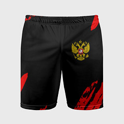 Шорты спортивные мужские Россия герб краски красные, цвет: 3D-принт