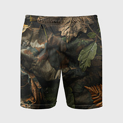 Мужские спортивные шорты Реалистичный охотничий камуфляж из ткани и листьев