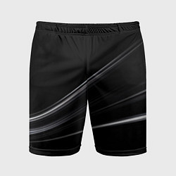 Шорты спортивные мужские Белые полосы на черной абстракции, цвет: 3D-принт