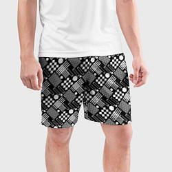 Шорты спортивные мужские Черно белый узор из геометрических фигур, цвет: 3D-принт — фото 2