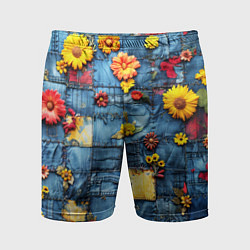 Шорты спортивные мужские Подсолнухи на джинсах, цвет: 3D-принт