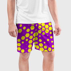 Шорты спортивные мужские Желтые соты на фиолетовом фоне, цвет: 3D-принт — фото 2