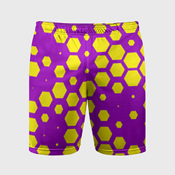 Мужские спортивные шорты Желтые соты на фиолетовом фоне