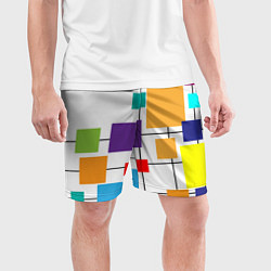 Шорты спортивные мужские Разноцветные квадраты паттерны, цвет: 3D-принт — фото 2