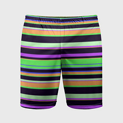 Шорты спортивные мужские Зелёно-фиолетовый полосатый, цвет: 3D-принт