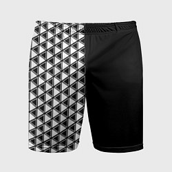 Шорты спортивные мужские Белые треугольники на чёрном фоне, цвет: 3D-принт