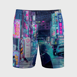 Мужские спортивные шорты Дождливый неоновый вечер в Японии