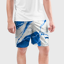 Шорты спортивные мужские Бело-синий мрамор, цвет: 3D-принт — фото 2