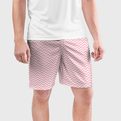 Шорты спортивные мужские Белый в розовые ломаные полосы, цвет: 3D-принт — фото 2