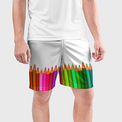 Шорты спортивные мужские Разноцветные карандаши художественные, цвет: 3D-принт — фото 2