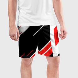 Шорты спортивные мужские Бело-красные полосы на чёрном фоне, цвет: 3D-принт — фото 2