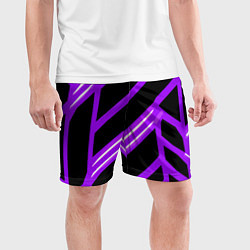Шорты спортивные мужские Чёрно-белые полосы на фиолетовом фоне, цвет: 3D-принт — фото 2