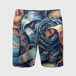 Шорты спортивные мужские Джинсовая рванина - модный тренд, цвет: 3D-принт