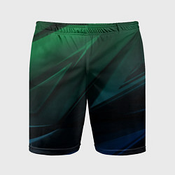 Шорты спортивные мужские Зелено-синие абстрактные объемные полосы, цвет: 3D-принт