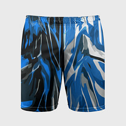 Шорты спортивные мужские Синяя абстракция на чёрно-белом фоне, цвет: 3D-принт