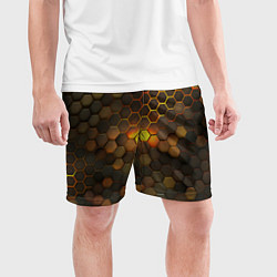 Шорты спортивные мужские Светящиеся коричневый соты - тепловая энергия, цвет: 3D-принт — фото 2