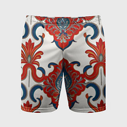 Шорты спортивные мужские Узор красно-синий на белом фоне, цвет: 3D-принт