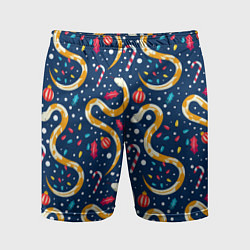 Шорты спортивные мужские Новогодний паттерн символ года 2025, цвет: 3D-принт