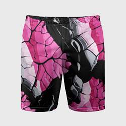 Шорты спортивные мужские Чёрные линии на чёрно-розовом фоне, цвет: 3D-принт