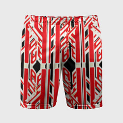 Шорты спортивные мужские Бело-красные техно полосы на чёрном фоне, цвет: 3D-принт