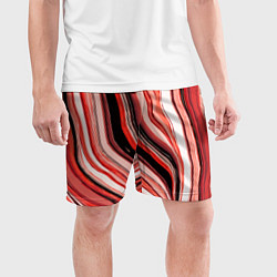 Шорты спортивные мужские Волнистые вертикальные чёрно-красные полосы, цвет: 3D-принт — фото 2