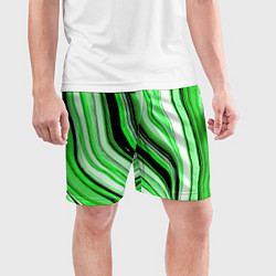 Шорты спортивные мужские Волнистые вертикальные чёрно-зелёные полосы, цвет: 3D-принт — фото 2